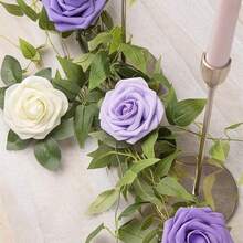 25pcs/50pcs Foam Flower Belt With Branches And Leaves, PE Rose, OPP Bag