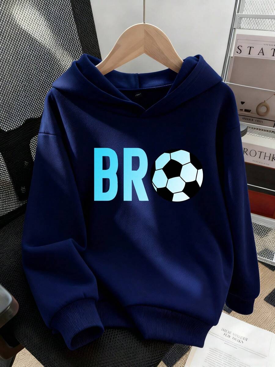 Sudadera térmica con forro cálido de fútbol BRO para niño preadolescente, adecuada para otoño/invierno con manga larga, ropa urbana/casual/elegante/diaria/deportiva/de moda/escolar para estudiantes jóvenes
