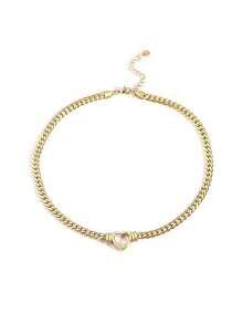 1pc Fashion Heart Cuban Chain Women's Gold-Plated Chain Necklace Festival Accessory Jewelry Party Anniversary Gift For Girlfriend Lover Or Friend