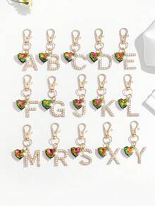 1pc Fashionable European & American Luxury Cute Crystal Rhinestone Studded Oversized English Letter Shape Keychain Bag Charm, Suitable For Women Car Keys, Bags Decoration - Gold - View 12