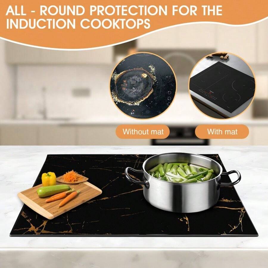 61x53cm Silicone Induction Hob Protector Mat - Multifunctional Kitchen Cooktop Stove Mat - Black - View 1