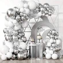 109pcs Silver Gray Latex Aluminum Foil Sequin Balloons, Suitable For New Year, Birthday, Wedding, Valentine's Day, Anniversary Party Decoration - Silver - View 1
