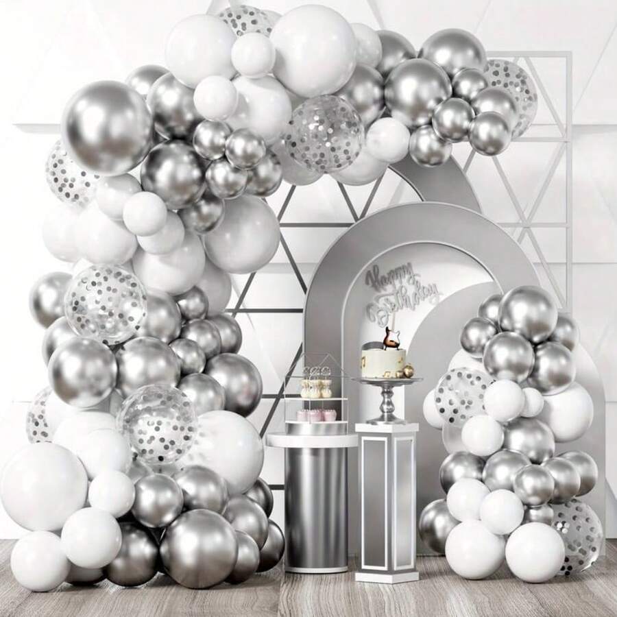 109pcs Silver Gray Latex Aluminum Foil Sequin Balloons, Suitable For New Year, Birthday, Wedding, Valentine's Day, Anniversary Party Decoration - Silver - View 1