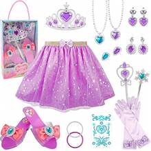 公主裙，可爱公主套装，儿童首饰套装，可穿戴，圣诞节和生日礼物，适合3-6岁儿童