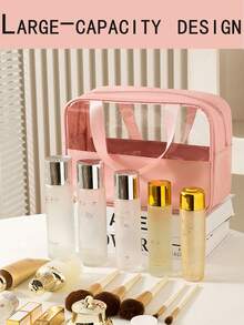 3pcs/Set High Quality PVC Makeup Bag, Suitable For Women And Girls, Large Capacity Travel Toiletry Organizer Bag With Zipper Closure, Lightweight, Fade-Resistant And Easy To Clean, Transparent PVC Makeup Bag, Beauty Products Storage Bag, Large Plastic Tote Travel Makeup Bag, Waterproof Handbag, Outdoor Travel Business Waterproof Dustproof Toiletry Cosmetic Organizer Bag, Gift, Convenient Waterproof Zipper Plastic Bag Toiletry Bag