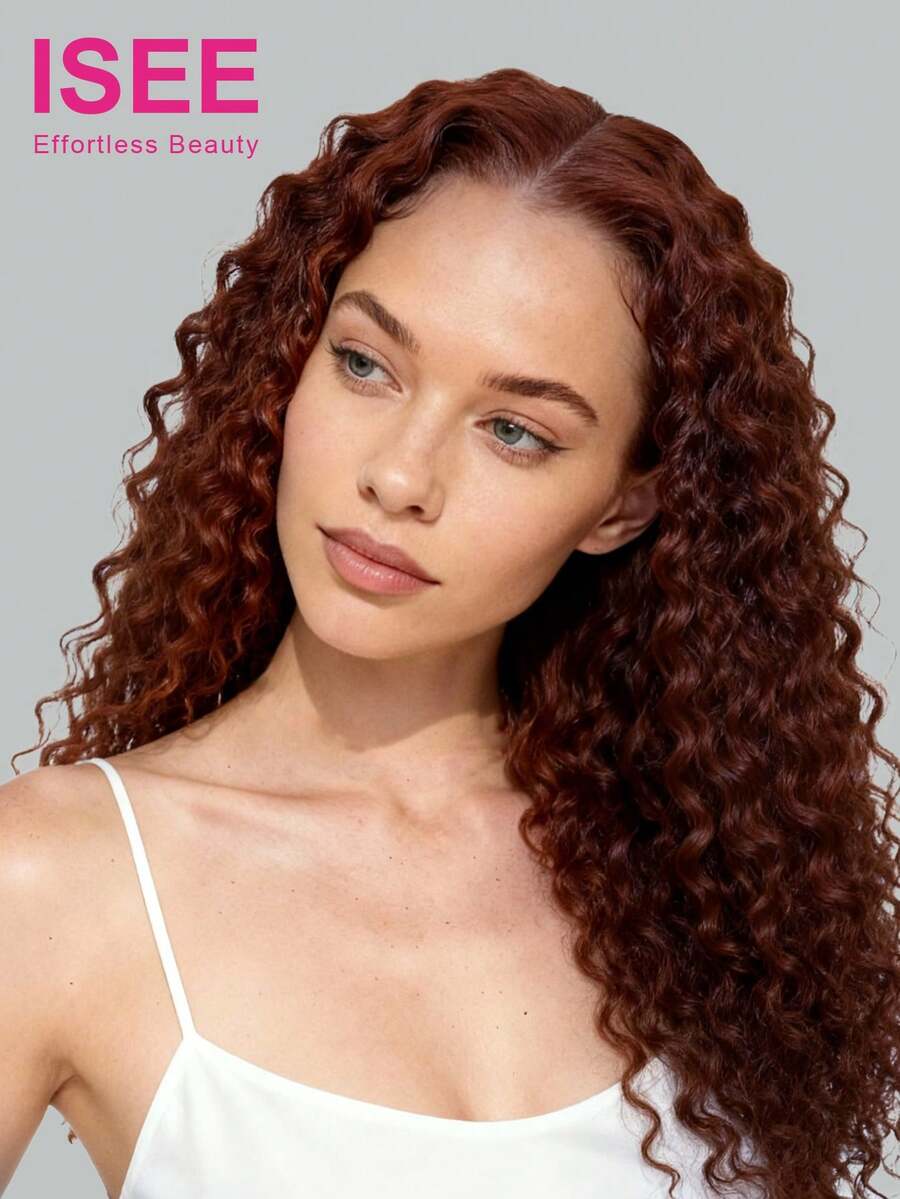 ISEE 真人发假发，无需任何处理，即可佩戴。升级版水波纹红棕色，未经加工的真人发丝，自然发际线，无胶6*4透明蕾丝假发，预先拔毛和修剪，16-28英寸，180%密度，丝滑自然发际线，日常佩戴，适合初学者，度假休闲，活力满满，旅行必备。 - S33 - 查看 1