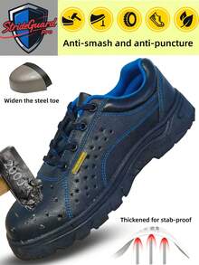 男士安全工作鞋，钢头安全鞋，耐挤压和刺穿，时尚、柔软、舒适、透气，低帮设计，标准尺码，适用于工厂、车间和建筑工地，这些男士工作鞋是春季、夏季和秋季的理想选择。 - 黑色 - 查看 10
