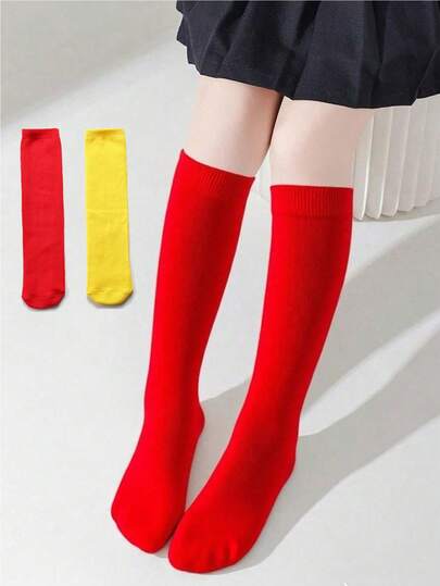 3 pary jednokolorowych skarpetek do kolan dla dzieci, proste rurki bez obcasa, proste, uniwersalne, wygodne, codzienne, modne skarpetki dla dziewcząt w wieku 3-8 lat, wykonane z dzianiny poliestrowej, odpowiednie na każdą porę roku