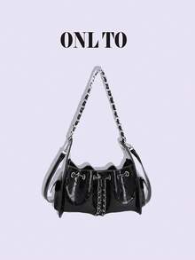 1pc Diamond Stripes Everyday Versatile Hot Girl Fashion Drawstring Bag Shoulder Handbag