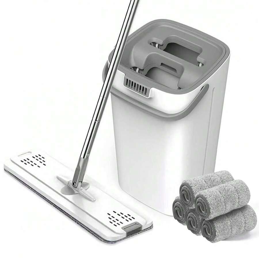 Hands-Free Flat Mop With Bucket - Suitable For Both Wet And Dry Cleaning, Perfect For Bedrooms, Kitchens, Living Rooms, And Bathrooms - Durable Plastic Household Floor Mop Tool. - Màu be - Xem 1