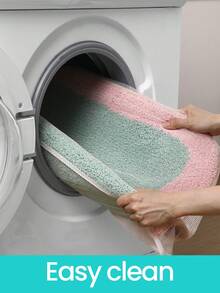 DAJIANG 1 件装植绒浴室地垫，条纹几何图案，北欧风格，简约优雅，加厚柔软，底部采用防滑 TPR 材质，蓬松吸水，可机洗，适用于浴室