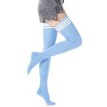 DRESHOW Extra Long High Thigh Socks Striped Over Knee Thin Tights Long StocFKing,1PairLonger/Regular:PaleLakeBlue(WhiteStripe) - 1雙加長/常規款:淺湖藍(白條紋) - 查看 6