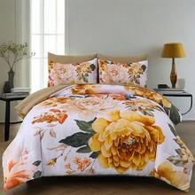 3Pcs  Yellow Floral Lightweight Comforter Set,Bed In A Bag Botanical Floral Comforter Soft Microfiber Brown Bedding Set With 2 Pillowcases,Suitable For Wedding Items,Valentines Day Home Bed Room Decor,Mothers Day Gift,All Season - Màu vàng - Xem 12