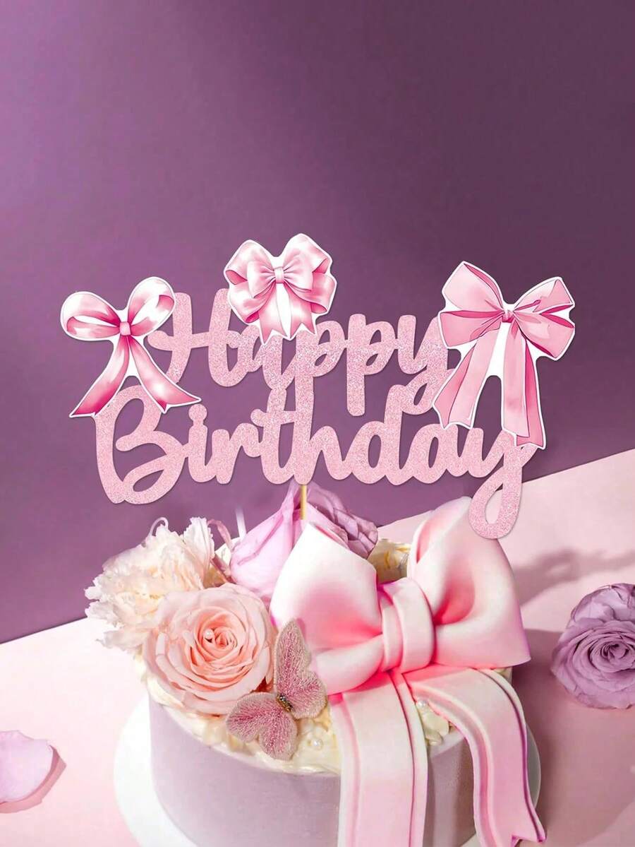 1 buc/3 buc decor tort cu fundă roz minunată pentru ziua de naștere, decor tort cu fundă roz pentru ziua de naștere, felicitare cu fundă roz pentru ziua de naștere, - decor tort de ziua de naștere, accesorii pentru decorațiuni petrecere, decorațiune modernă cu litere grafice pentru tort, idei de decorare a petrecerii de ziua de naștere, suvenir perfect pentru familia și prietenii tăi, potrivit pentru accesorii pentru petreceri de ziua de naștere cu tematică prințesă pentru femei.