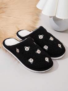 Nuove pantofole chiuse da donna per autunno/inverno, con suola in EVA ricamata con simpatici orsetti, ricamo di animali alla moda, leggere e confortevoli per l'uso domestico - nero - Visualizzare 2