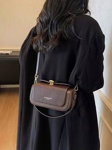 Geantă de mână pentru femei, geantă pătrată elegantă personalizată la modă, cu design cu cataramă metalică, ușoară și luxoasă, potrivită pentru cumpărături, întâlniri, naveta, culoarea cafelei - Cafea - Vizualizare 5