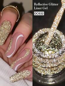Mtssii Champagne Gold Reflective Glitter Liner Gel Nail Polish Bright Sparkling French Pink Paint Spider Liner Gel Semi Permanent Nail Painting UV Gel Superflash Style Pull Line Graffiti Stripe DIY French Nail Design Soak Off Nail Vanish Nail Supplies - 香檳色 - 查看 9