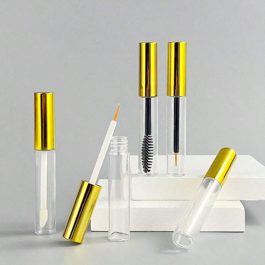 1/5个金色镜面盖透明瓶，5毫升空瓶，适用于眼线笔、唇彩、睫毛膏、睫毛精华、睫毛胶、遮瑕膏、DIY系列，附赠小漏斗 - 金色 - 查看 1