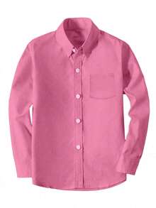 3-10 Years Old Boys' Long Sleeve Shirt, Wedding Formal Dress, Party Shirt, With Pockets, Pink - Pink - View 4