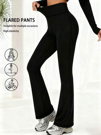 Women'S High Stretch Compression Sports Pants, Yoga Workout Casual Flare Leggings Tights