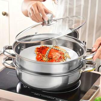1 Set, Stainless Steel 2/3 Layers Steamer Set, Multifunctional Extra Thick Cookware, Cooking Utensils, Kitchen Utensils, Kitchen Accessories Kitchen Supplies Small Kitchen Utensils
