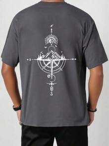 夏季青少年男孩休闲图案印花圆领短袖 T 恤 - 深灰色 - 查看 2