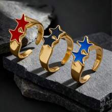 1 Piece - A Personalized Colorful Drop-Shaped Star Ring For Women, Featuring A And Niche Design With A Sophisticated Star-Shaped Opening. It Is Also Suitable As A Valentine's Day Gift And Can Be Worn Alone As An Accessory. - Multicolor - View 5
