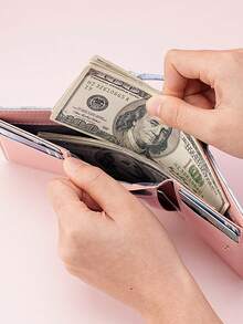 Billetera de mujer 2025 nueva, corta y con estilo, con estampado europeo y americano, múltiples ranuras para tarjetas y monedero con clip para dinero - Multicolor - Ver 5