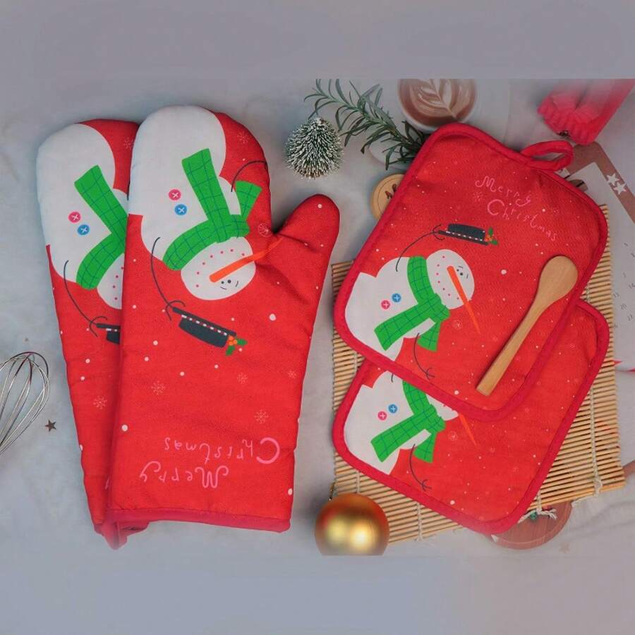 Manoplas y agarraderas navideñas con bonito estampado, antideslizantes y resistentes al calor, para cocina - Burdeos - Ver 1