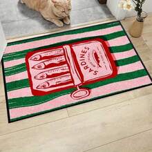 1件条纹小地毯，带字母和鱼图案，装饰门垫，迎宾垫，地毯，户外门垫，厨房地毯，家居装饰，前门垫，区域地毯，户外垫，家居装饰，区域地毯，花园地毯，可水洗地毯 - 彩色 - 查看 3