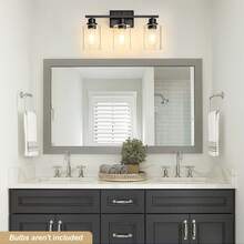 1PC 3-Light Vanity Light Fixtures,Bathroom Wall Lamp, Black Finish Modern Vanity Lamp, Modern Wall Light With Clear Glass Shade And E26 Bulb Base, Wall Lamp Wall Mounted Light For Mirror, Bedroom, Hallway (Bulbs Not Included) - 黑色 - 查看 7