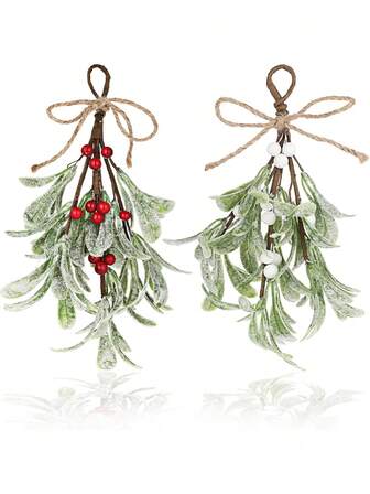1pc Artificial Mistletoe Ornament Mistletoe Hanging Decorations Glitter Christmas Tree Accessories Artificial Dry Leaf Hanging Decoration For Tree Door,Used For Decorating Christmas Wreaths, Center Decorations On Tables, Indoor And Outdoor Decorations, Festival Celebrations, Classrooms, Parties, Door Frames, Walls, Fireplaces, Windows, Stair Handrails, Corridors, Eaves
