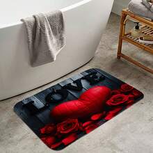 1pc/3pcs/4pcs Valentine's Day LOVE Rose Flower Heart Multifunctional Bathroom Decor Shower Curtain Set, Free 12 Hooks Included, Elegant Holiday Atmosphere, Bathroom Mat, U-Shaped Toilet Mat And Round Toilet Mat, Suitable For All Scenarios Bathroom Set - Multicolor - View 34