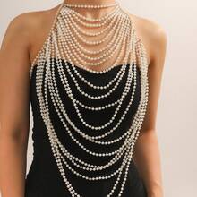 1 Stück handgemachte weiße Kunstperlen Körperkette, Modezubehör für Hochzeit, Party, Laufsteg, Geschenk - Weiss - Übersicht 7