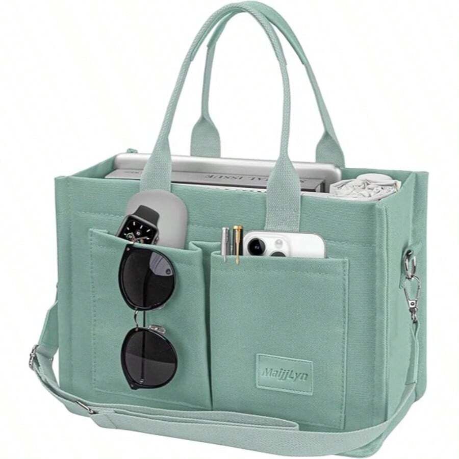 Tote Bags Canvas Tote Purse Crossbody With Pockets Top Handle Shoulder Satchel Bag For Women Christmas Gifts - 薄荷綠 - 查看 1
