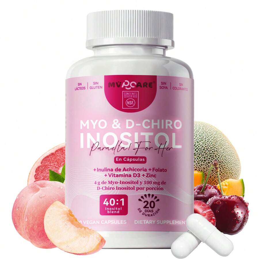 Myo Inositol & D-chiro Cápsulas | Mezcla ideal 40:1 | Duración 45 días | MVPCARE con ácido fólico + vitamina D3 + zinc, suplemento dietético en polvo para mujeres  | Equilibrio hormonal y apoyo ovárico saludable para mujeres|120 comprimidos - Otros - Ver 1
