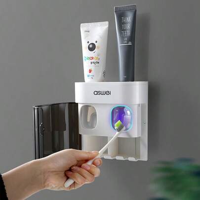Fully Automatic Toothpaste Dispenser, High-Quality Toothpaste Dispenser, Drill-Free Installation, Can Be Used As A Toothbrush Holder And Toothpaste Holder, Suitable For Bathroom Use.