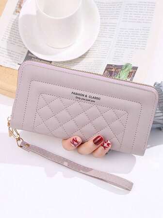 Cartera con cremallera de largo patrón de rombos de moda para mujer, cartera de dinero, cartera, cartera linda, cartera de muñeca, regalos para mujeres, regalos divertidos, regalos para maestros