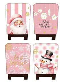 6 PIEZAS Fundas para sillas navideñas con un estilo vintage que presentan a Papá Noel, árboles de Navidad, muñecos de nieve y renos, con bolas de Navidad y copos de nieve para decorar hogares, hoteles y restaurantes y crear un ambiente festivo. (50cm*60cm)