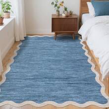 1Pcs Room Decor Modern Washable Scalloped Border Solid Blue Area Rug For Living Room Indoor Bedroom Foldable Floor Mats, Soft Low Pile Non Shedding Carpets For Offices Non-Slip Runner For Hallway Dorm - 灰藍色 - 查看 4