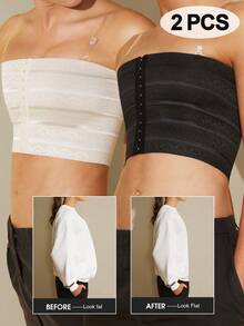 2件装女士黑色前扣式胸部束胸带，塑身压缩绷带文胸，胸部塑形内衣 - 彩色 - 查看 1