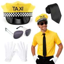 4 件司机服装配饰套装，出租车司机服装套装，含黄色出租车帽、眼镜、白手套和黑色领带，适合化装舞会万圣节舞台表演角色扮演和派对角色扮演 - 彩色 - 查看 8