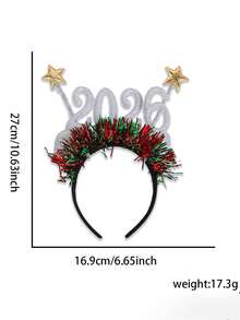 1pc Mixed Color Christmas 2026 Digit Headband, Unisex Hair Accessories, New Year Party Decorative Headband, Star & Streamer Holiday Party Hair Clip