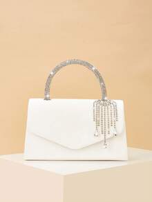 REMANLAND Shiny Evening Clutch, Elegant Fashion Envelope Bag, Rhinestone Decor Handbag, Wedding Party Bridal Clutch - White - View 3