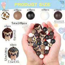 25/49/56 piezas Juego de cuentas de silicona con forma de erizo 3D lindos - Cuentas con forma de erizo de color marrón, rosa, café, gris - Ideal para manualidades DIY como llaveros, collares, pulseras, bolígrafos decorativos, joyería y colgantes - Adecuado para volver a la escuela, Halloween, Navidad, regalos festivos, regalos de cumpleaños - Erizo adorable en 3D - Ver 13
