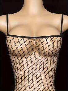 Women Fishnet Sexy Lingerie Stocking With Open Crotch - Hollow-Out Design, High Stretch, Hand Washable, For Intimate Nights - Black - View 3