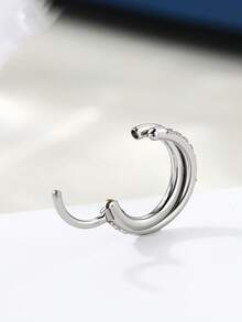 Nose Rings Hoop -Clear CZ Double Nose Ring Stainless Steel Hinged Segment Rings For Women 16G Hypoallergenic Earrings Jewelry For Cartilage Helix Rook Tragus Conch Daith - As Shown In the Figure - View 7