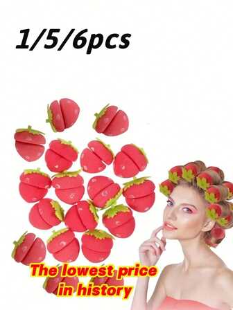 草莓造型免加热卷发棒，柔软铂金色草莓造型免加热卷发棒 | 无需加热，睡眠卷发，温和护发，夜间使用理想之选 | 趣味发饰，草莓泡沫免加热卷发棒，专为卷发设计，打造自然柔和卷发