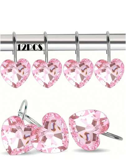 12pcs PMMA Shower Curtain Hook, Creative Heart Shaped Shower Curtain Ring For Bathroom Home Bathroom Decor Fall Decor Bathroom Accessories Back To School