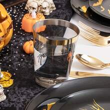 200/400 Transparent Black Cups, Transparent Black With Gold Border Cups, Gold Border Plastic Cups, Transparent Black Plastic Cups, Disposable Plastic Cups, Party Transparent Black Plastic Cups, Suitable For 200/400 Guests. - Multicolor - View 4
